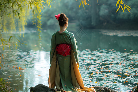 夏季服饰促销传统服饰的美丽女子背景