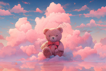 云中粉色的泰迪熊背景图片