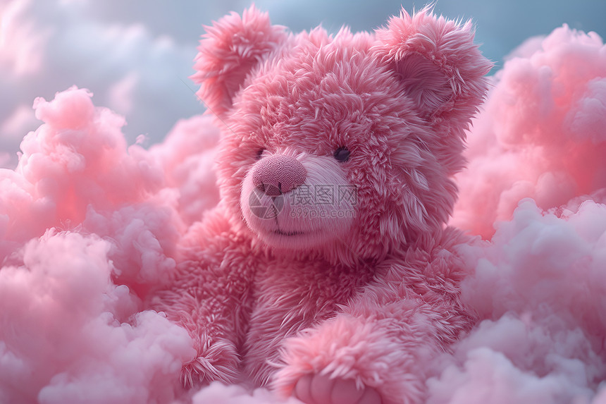 梦幻云海中的粉色小熊图片