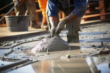 沙铲子工人用铲子和沙桶背景