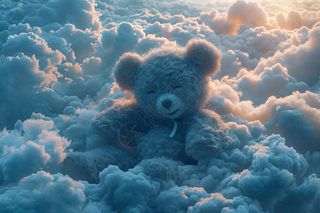 漂浮蓝色云朵漂浮的泡泡熊插画