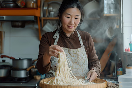 女子制作面条背景图片