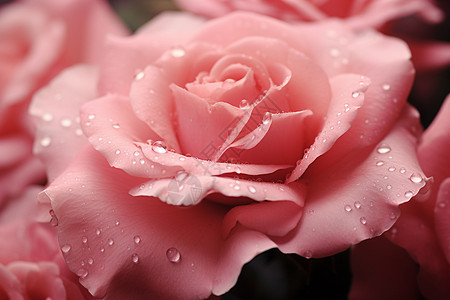花园玫瑰娇艳欲滴的粉色玫瑰花朵背景