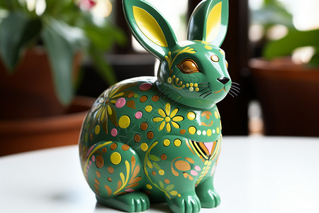 手工制作的陶泥兔子艺术品背景图片