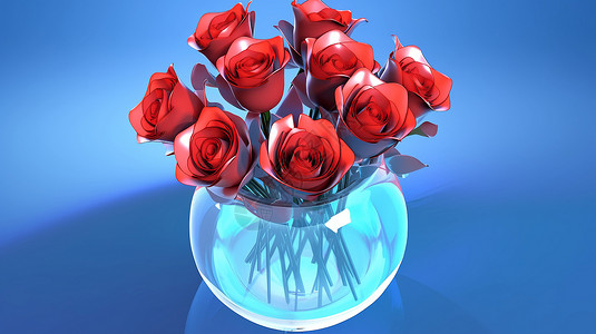玻璃花瓶中的玫瑰花束背景图片