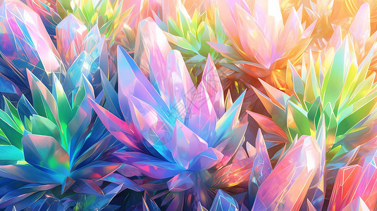 梦幻发光的彩色花卉艺术插图背景图片