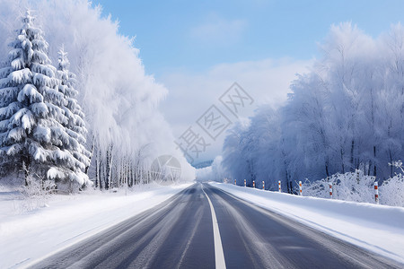 冰雪森林的道路高清图片