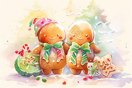 乖巧可爱的姜饼艺术插图背景图片