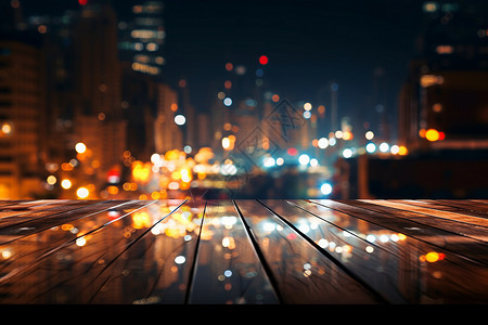 城市的夜景建筑木板高清图片