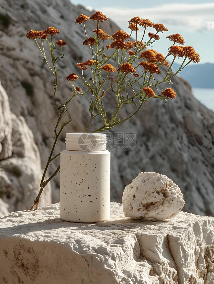 海边岩石上的花瓶图片