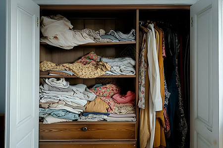 衣柜满是杂乱衣物背景图片