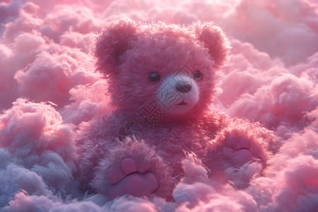 粉色云彩素材浮云中的粉色绒绒熊背景