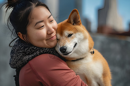 女子拥抱小狗背景图片