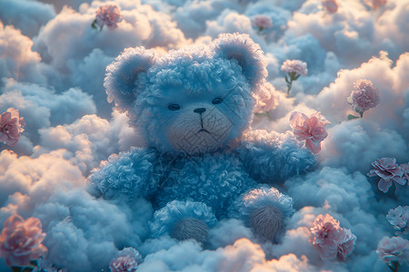 绵柔毛巾绵云熏染的泰迪熊设计图片