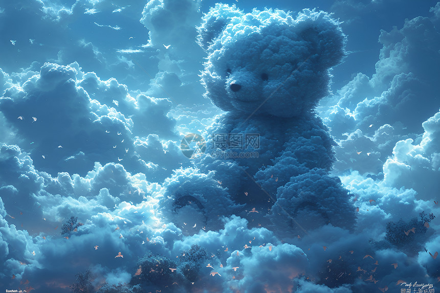 云海中的蓝天泰迪熊图片