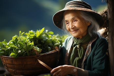 亚洲女茶农背景图片