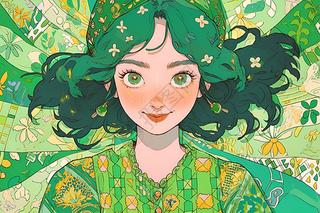 新艺术形象的绿衣少女插图高清图片