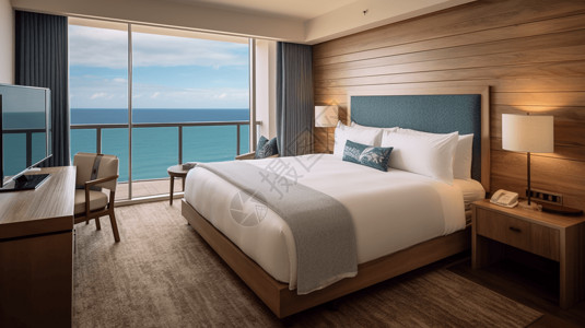海景卧室现代豪华的海景度假酒店背景