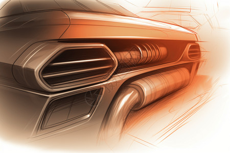 现代汽车的排气管手绘插图背景图片