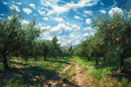 夏季种植的油桃果园背景图片