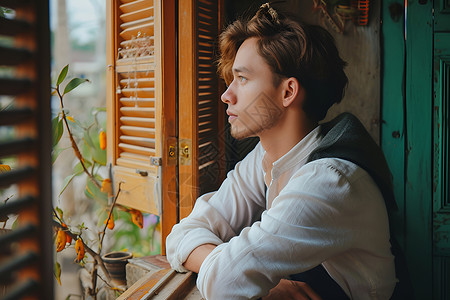 沉思中的年轻男子背景图片