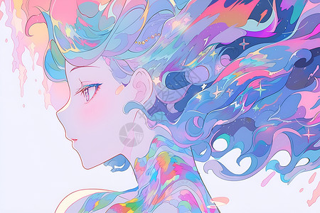 梦幻唯美的彩虹少女插图背景图片