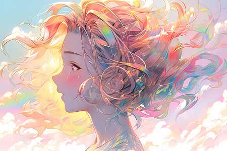 绚烂美丽的彩虹少女插图背景图片