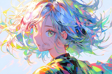 二次元风格的彩虹少女插图背景图片