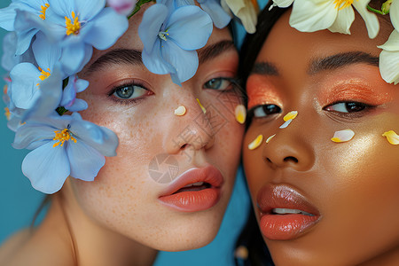 花朵环绕的两位女士背景图片