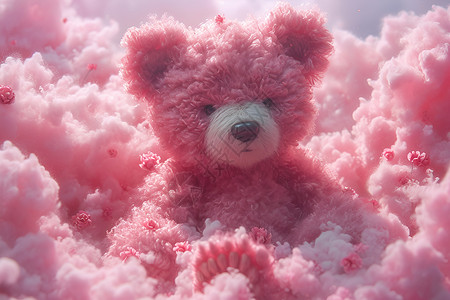 粉色天空中的小熊背景图片