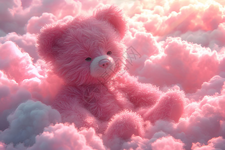 粉色可爱云彩天空中的粉色小熊插画