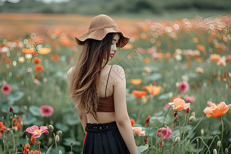 花丛中的女子高清图片