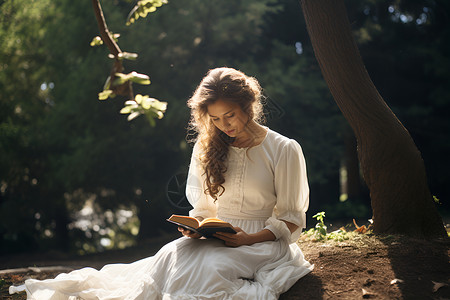公园中阅读的少女背景图片
