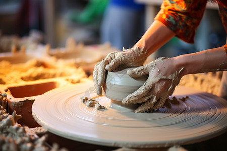 制作陶艺的陶工背景图片