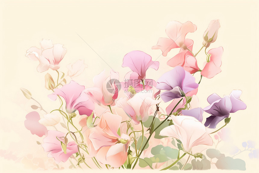 户外粉色的花朵绘画图片