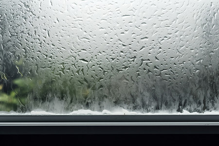 潮湿素材雨滴洒在窗户上的风景背景