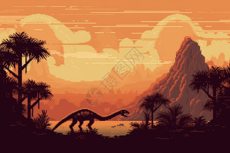 户外漫步的恐龙绘画背景图片