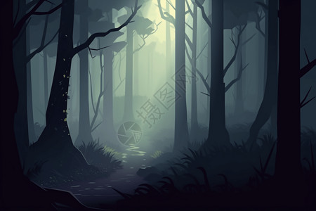 森林雾霾户外森林中的光芒插画