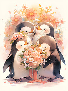 冬日浪漫的企鹅情侣背景图片
