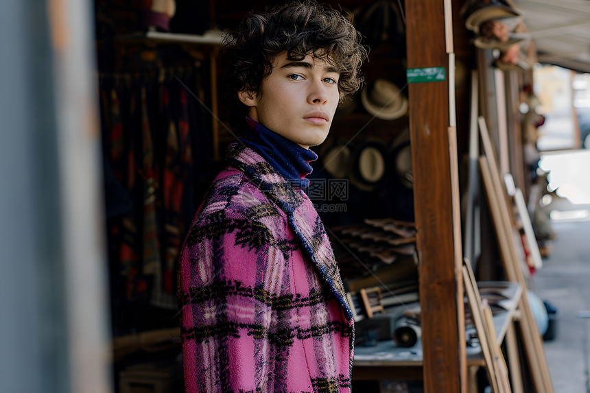 紫色外套的年轻男性图片