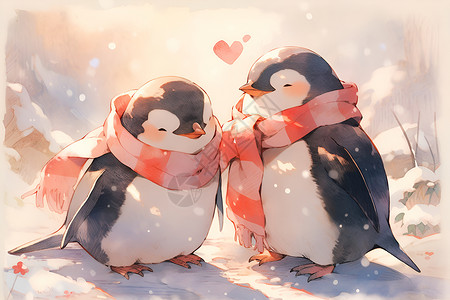 恋爱的动物企鹅背景图片
