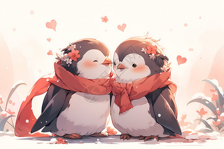 相爱的可爱企鹅背景图片