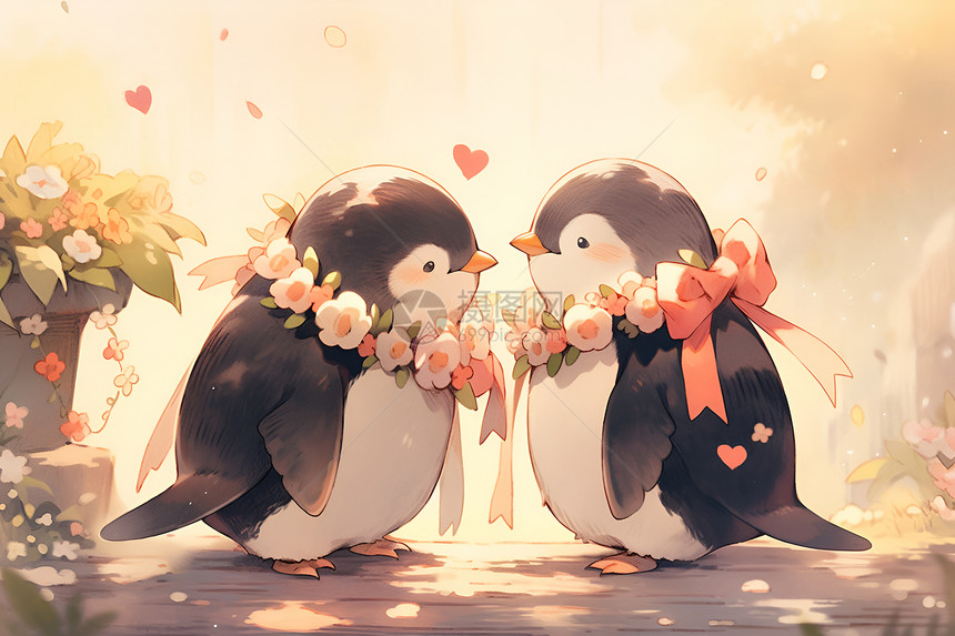 甜蜜的可爱企鹅图片
