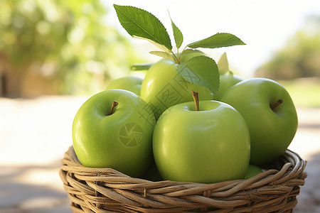 健康可口的绿苹果背景图片