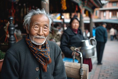 城市街头的老年人背景图片