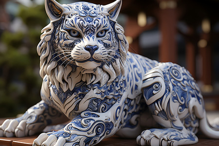 3D剪纸风艺术的雄狮插图背景图片