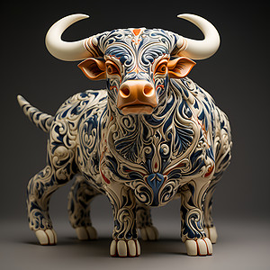 3D纹理复杂纹理的公牛模型插画