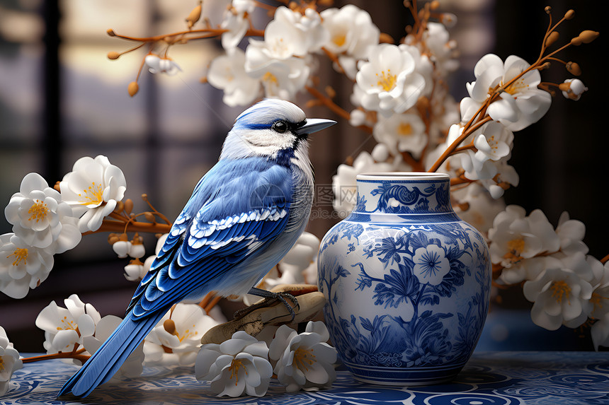 3D剪纸风艺术的鸟语花香插图图片