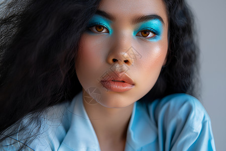 一位蓝色妆容的女性背景图片
