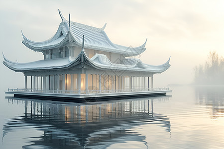 中国亭台水上漂浮背景图片